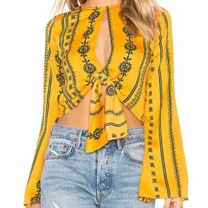 House of Harlow 1960 X Revolve Jane Blouse Long Sleeve Inca S Yellow Gold Print